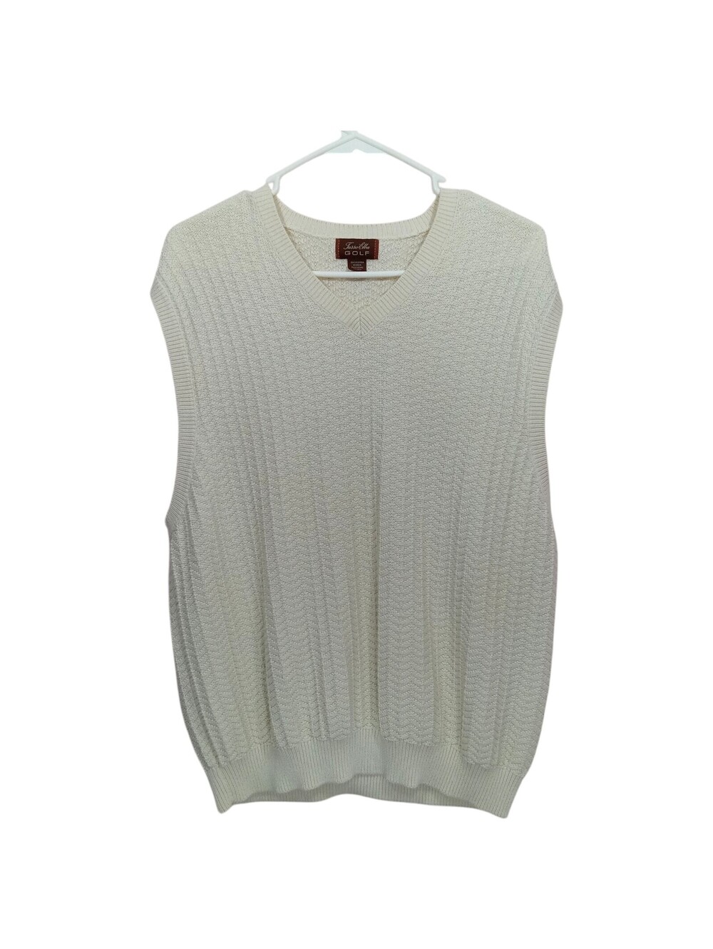 Tasso Elba Golf Mens Sweater Sz L Cotton Knit Ivory Lightweight